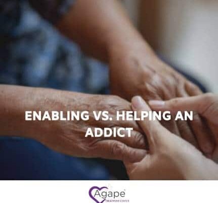 People holding hands with text Enabling vs. Helping an Addict.