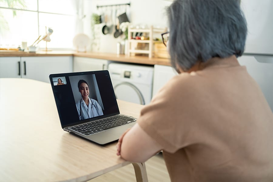 elderly woman on telehealth call