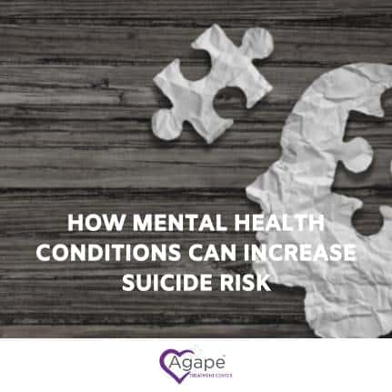 Puzzle pieces forming a head with text 'How mental health conditions can increase suicide risk'.