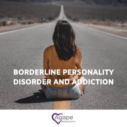 Person sitting on road wearing orange sweater with text Borderline Personality Disorder and Addiction.