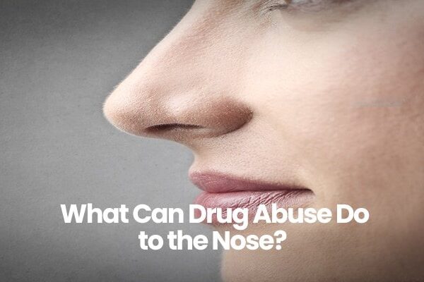 Person in profile with question about effects of drug abuse on the nose.