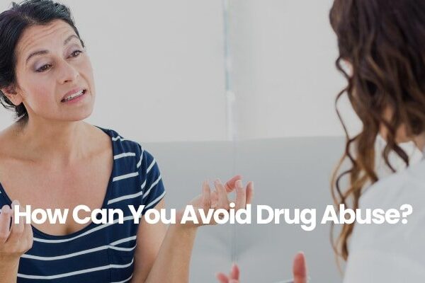 Person in striped shirt gesturing while speaking to another person with text How Can You Avoid Drug Abuse?