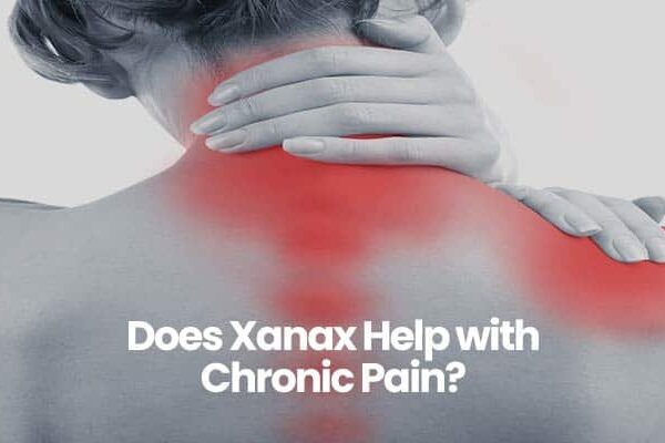 Person with hand on neck, red pain areas, text Does Xanax Help with Chronic Pain?