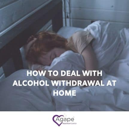 Person lying in bed under white blanket, text overlay about alcohol withdrawal.