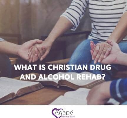 Person in striped shirt holding hands with others above open books, text What is Christian Drug and Alcohol Rehab?