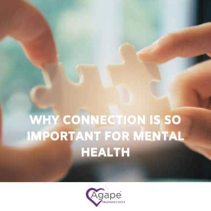 Two hands holding puzzle pieces with text Why connection is so important for mental health.