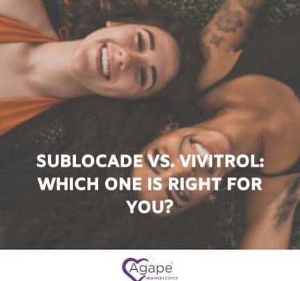Two people lying on grass smiling with text overlay SUBLOCADE VS. VIVITROL: WHICH ONE IS RIGHT FOR YOU?.