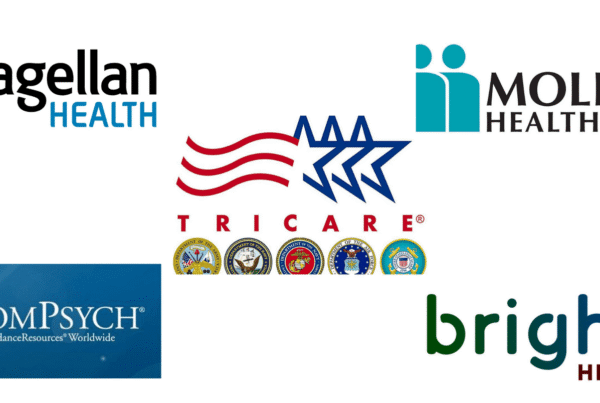 Magellan Health, Molina Healthcare, Tricare, ComPsych, Bright Health logos displayed.